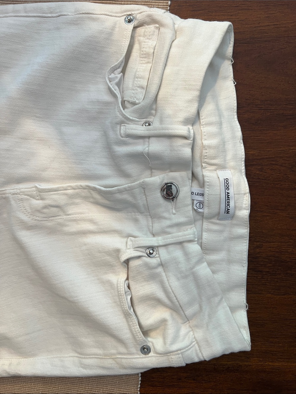 Good American Cream Women’s Stretchy Jeans with Button Details